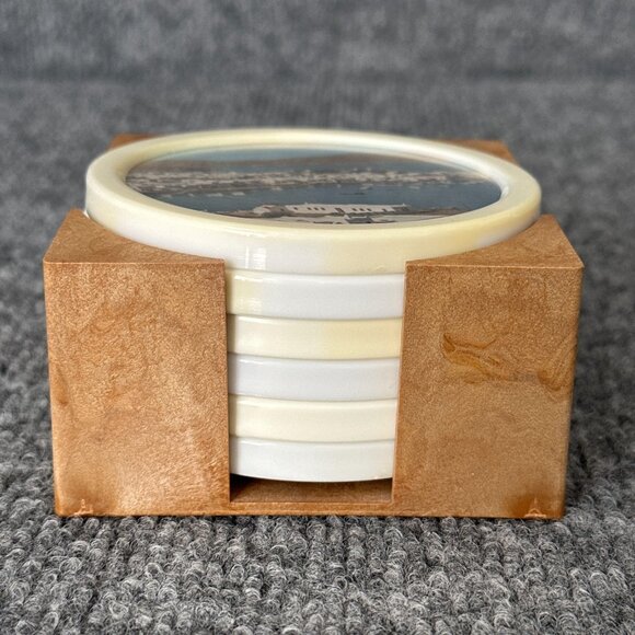 Vintage Greece Coasters White Plastic Travel Destination Photographs Set of 6 - Picture 3 of 13